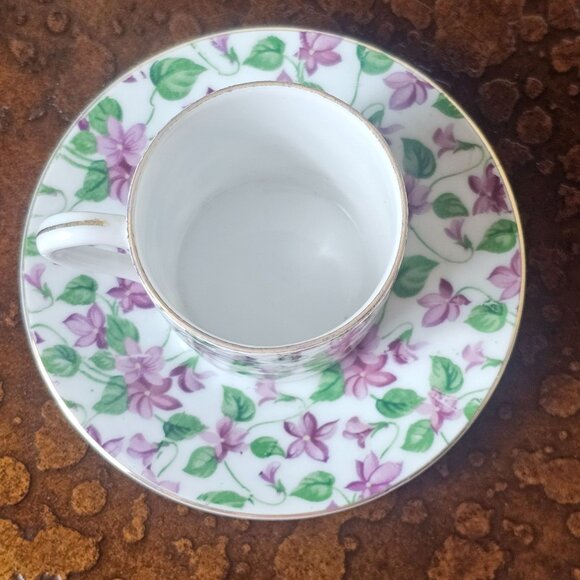Lefton China Hand Painted Floral Demitasse Cup & Saucer Set - Picture 2 of 9